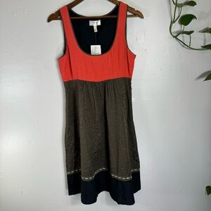 NWT Anthropologie Moulinette Soeurs Silk Dress black brown orange colorblock sz8